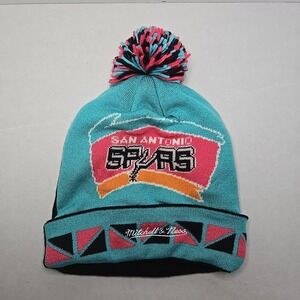 Mitchell & Ness San Antonio Spurs Teal Cuffed Pom Beanie Hat Acrylic Taiwan 2014